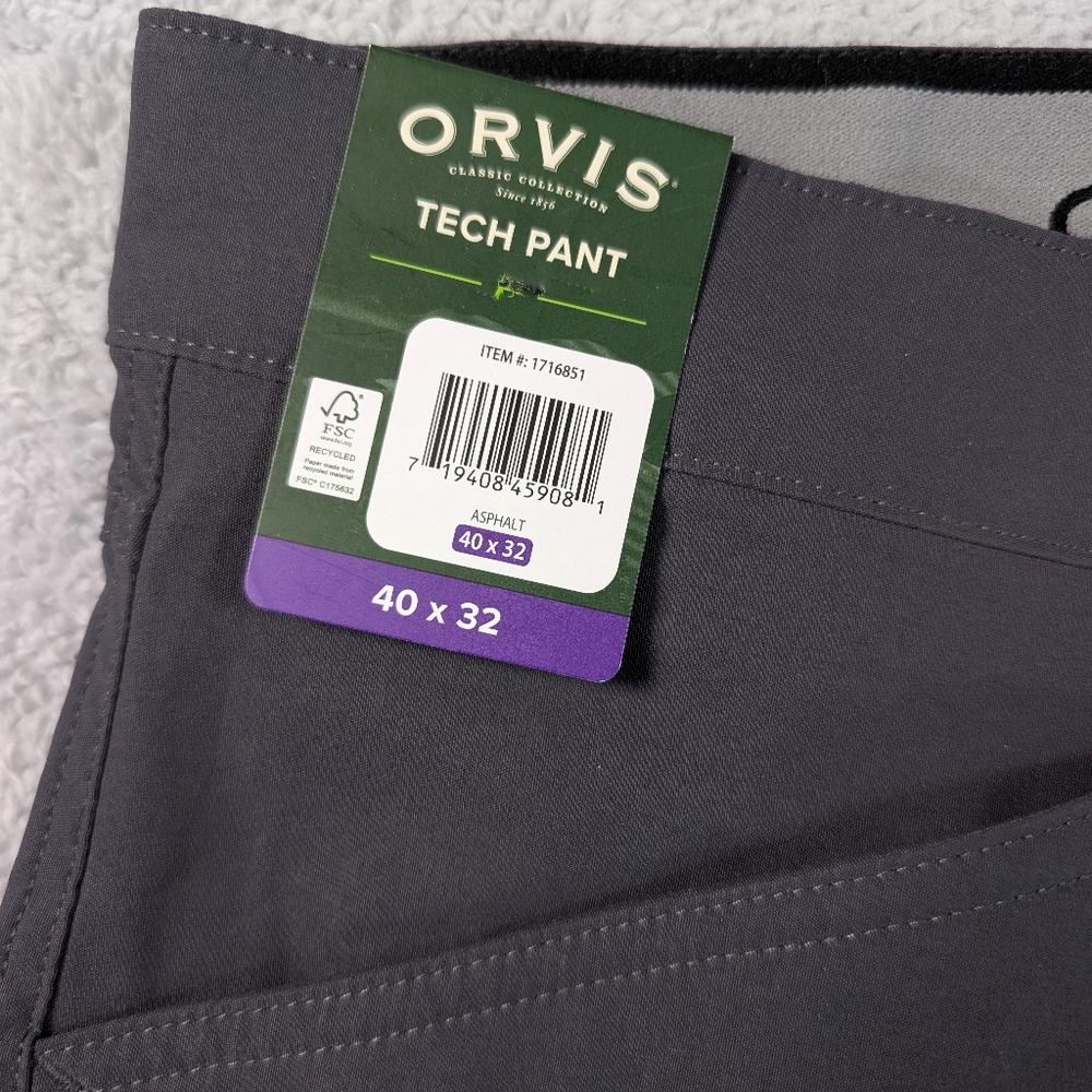 Orvis Tech Pants Mens 40x32 Gray Stretch Outdoor NWT - Picture 2 of 12